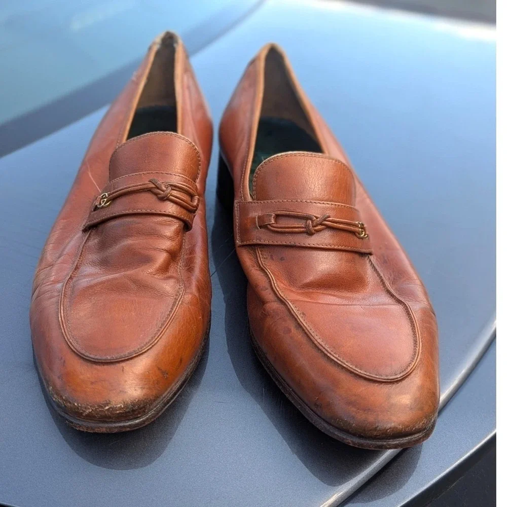 Vintage Gucci Horsebit Loafers Brown Leather GG Made in Italy EU 43 M